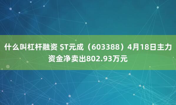 什么叫杠杆融资 ST元成（603388）4月18日主力资金净卖出802.93万元