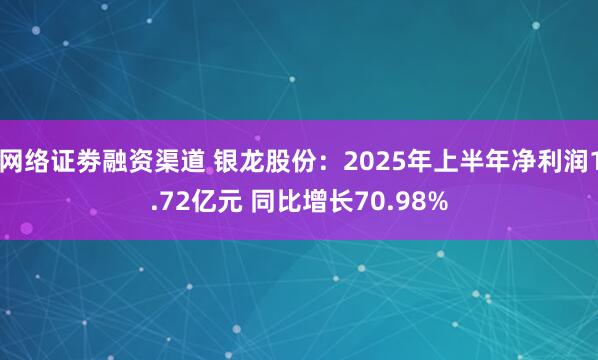 网络证劵融资渠道 银龙股份：2025年上半年净利润1.72亿元 同比增长70.98%